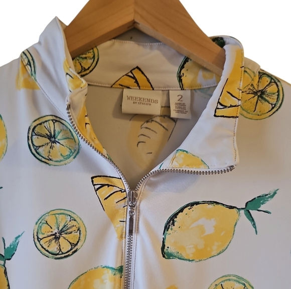 Weekends by Chico's sz 2 Lemon Print large sz 12/14 resort sportswear top WT343 - Picture 4 of 6